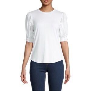 Frame Balloon Puff Sleeve Viscose Stretch T Shirt White Short Sleeve